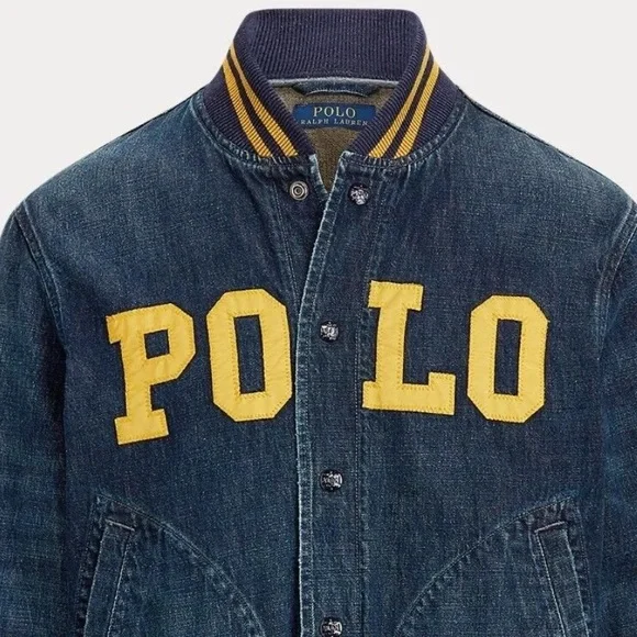 NWT Ralph Lauren Mens Denim Baseball Varsity Letterman Polo Logo Jean Jacket- S - Picture 3 of 7